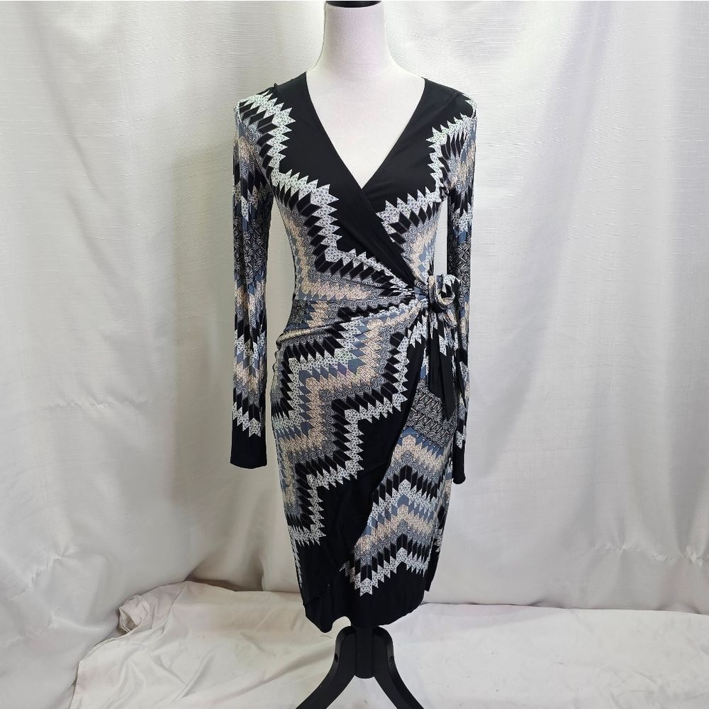 Cache Geometric Print Wrap Dress Size Xs - image 1